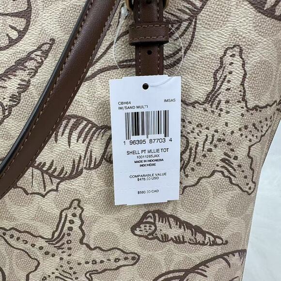 Coach Mollie Tote Bag In Signature Canvas With Shell Print In Canvas/Sand CBH64 - Picture 5 of 11